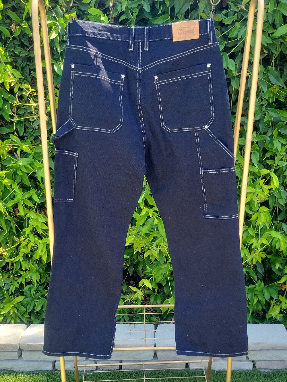 FORD Embroidered Star Double Knee Carpenter Baggy Jeans Sz 32 - Picture 11 of 13